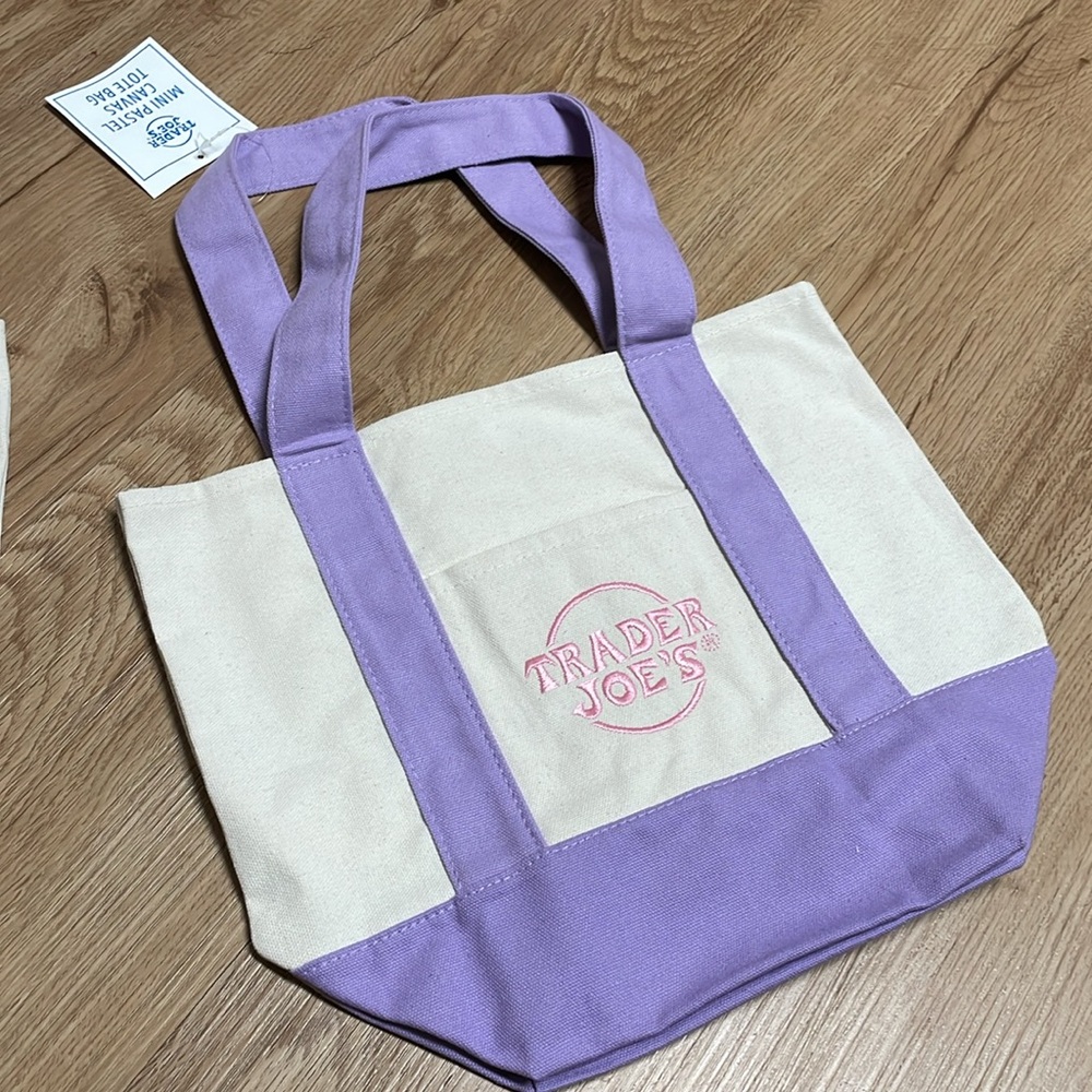 Trader Joe’s mini pastel Purple and Cream Canvas Tote Bag limited edition New
